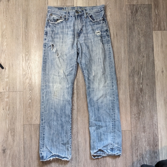 American Eagle Mens Jeans 29x32 Relaxed Blue 100% Cotton Faded Distress - Picture 2 of 12